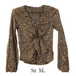 Leopard Print Top, Women's Sz XL, Francesca's, Black Gold Blouse, Elegant, Shiny
